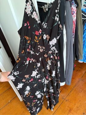 Floral Black V-Neck Capri Jumpsuit